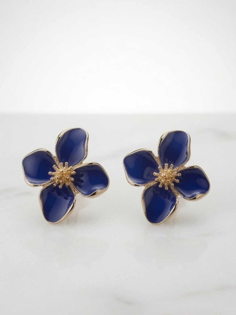 Brand New Blue Flower Stud Earrings